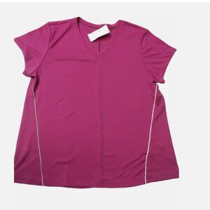 Ideology Short Sleeve V-Neck Fitness Top - Red Passion-XXL
